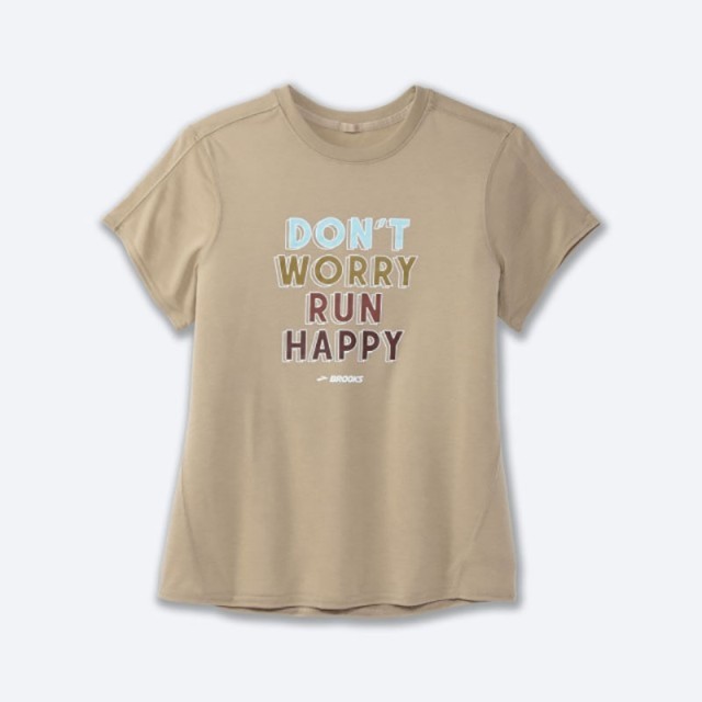 تیشرت ورزشی زنانه بروکس مدل Brooks Women's Distance Graphic Short Sleeve|کرم طرح دار