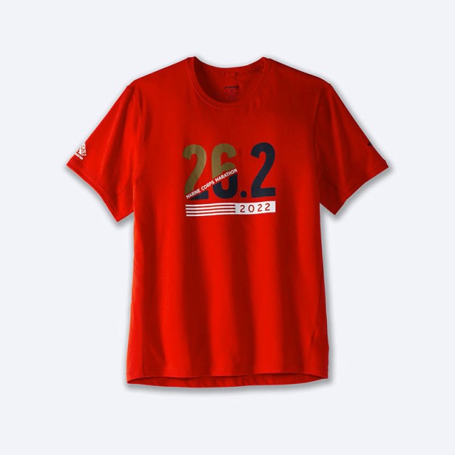 تیشرت ورزشی مردانه بروکس مدل Brooks Men's Distance Graphic Short Sleeve|قرمز