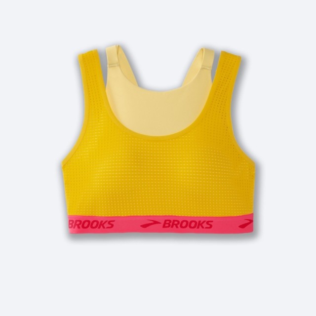 نیم تنه ورزشی زنانه بروکس مدل Brooks Drive Mesh Run Bra| زعفرانی