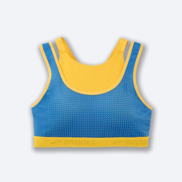 نیم تنه ورزشی زنانه بروکس مدل Brooks Drive Mesh Run Bra| آبی زعفرانی