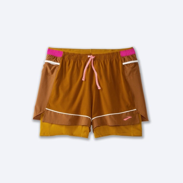 شورت ورزشی زنانه بروکس مدل Brooks Women's High Point 3" 2-in-1 Short|خردلی