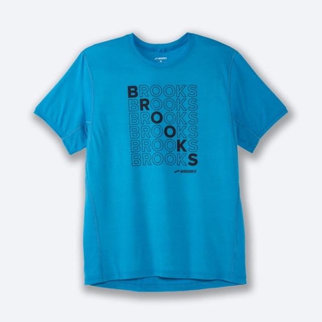 تیشرت ورزشی مردانه بروکس مدل Brooks Men's Distance Graphic Short Sleeve|آبی