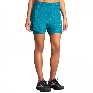 شورت ورزشی زنانه بروکس مدل Brooks Women's Chaser5" 2-in-1 Short|سبز طرح دار