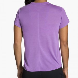 تیشرت ورزشی زنانه بروکس مدل Brooks Women's Distance Graphic Short Sleeve|بنفش طرح دار