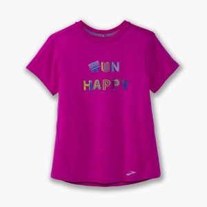 تیشرت ورزشی زنانه بروکس مدل Brooks Women's Distance Graphic Short Sleeve|بنفش طرح دار