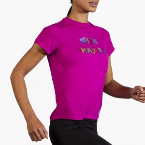 تیشرت ورزشی زنانه بروکس مدل Brooks Women's Distance Graphic Short Sleeve|بنفش طرح دار