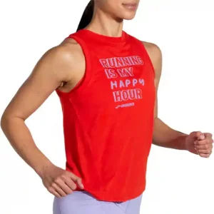 تاپ ورزشی زنانه بروکس مدل Brooks Women's Distance Graphic Tank Top|نارنجی طرح دار