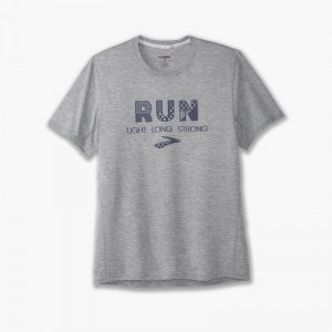 تیشرت ورزشی مردانه بروکس مدل Brooks Men's Distance Graphic Short Sleeve|طوسی طرح دار