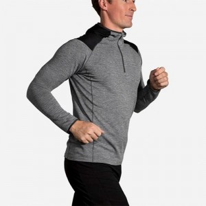 هودی نیم زیپ ورزشی مردانه بروکس مدل Brooks Men's Thermal Hoodie|طوسی