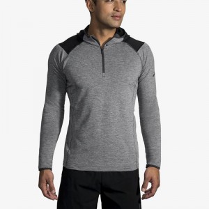 هودی نیم زیپ ورزشی مردانه بروکس مدل Brooks Men's Thermal Hoodie|طوسی