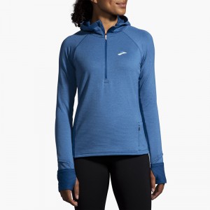 هودی نیم زیپ ترمال زنانه بروکس مدل 2.0 Brooks Women's Notch Thermal Hoodie|آبی