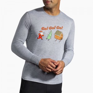 آستین بلند ورزشی مردانه بروکس مدل Brooks Men's Distance Graphic Long Sleeve|طوسی