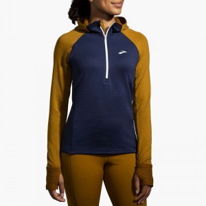 هودی نیم زیپ ترمال زنانه بروکس مدل 2.0 Brooks Women's Notch Thermal Hoodie|سرمه ای طلایی