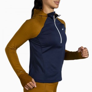 هودی نیم زیپ ترمال زنانه بروکس مدل 2.0 Brooks Women's Notch Thermal Hoodie|سرمه ای طلایی