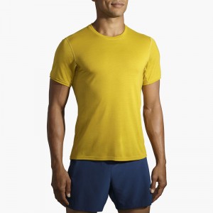 تیشرت ورزشی مردانه بروکس مدل Brooks Men's Distance Short Sleeve|زرد