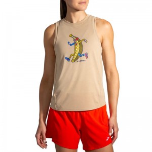 تاپ ورزشی زنانه بروکس مدل Brooks Women's Distance Graphic Tank Top|کرم طرح دار