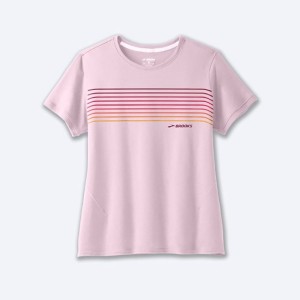 تیشرت ورزشی زنانه بروکس مدل Brooks Women's Distance Short Sleeve|صورتی طرح دار