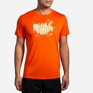 تیشرت ورزشی مردانه بروکس مدل Brooks Men's Distance Graphic Tee Short Sleeve|نارنجی طرح دار
