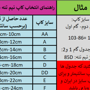 گام دوم راهنمای سایز نیم تنه