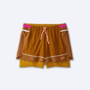 شورت ورزشی زنانه بروکس مدل Brooks Women's High Point 3" 2-in-1 Short|خردلی