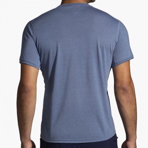 تیشرت ورزشی مردانه بروکس مدل Brooks Men's Distance Short Sleeve|آبی آسمانی طرح دار