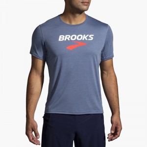 تیشرت ورزشی مردانه بروکس مدل Brooks Men's Distance Short Sleeve|آبی آسمانی طرح دار