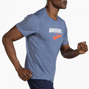 تیشرت ورزشی مردانه بروکس مدل Brooks Men's Distance Short Sleeve|آبی آسمانی طرح دار