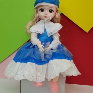 عروسک مفصلی چشم تیله ای/عروسک مو صورتی لباس مشکی/ عروسک BJD