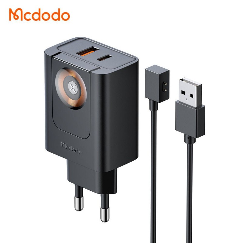 شارژر دیواری ۲ پورت و شارژر وایرلس مک دودو Mcdodo CH-370 توان ۳۰ وات با قابلیت شارژ اپل واچ