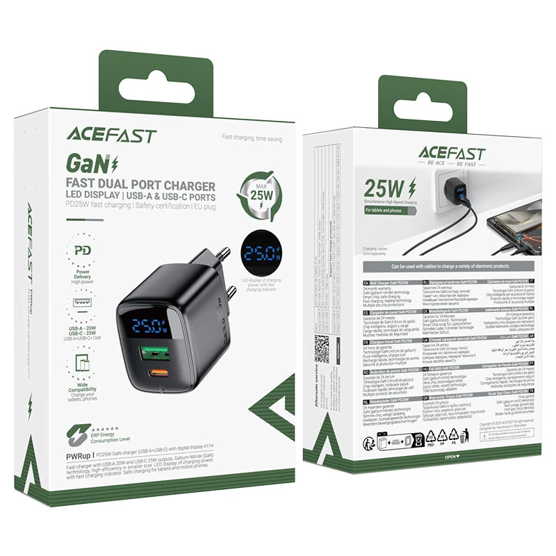 شارژر دیواری ایس فست ACEFAST A114 PD25W GaN Fast Charger توان 25 وات
