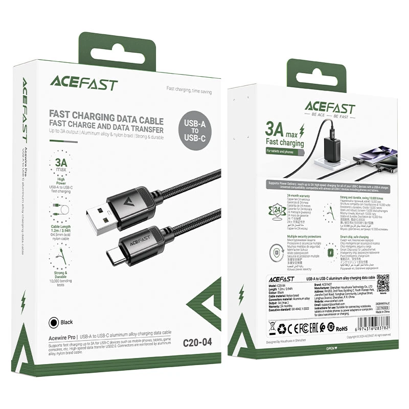 کابل Type-C ایس فست ACEFAST C20-04 طول 1.2 متر توان 15 وات