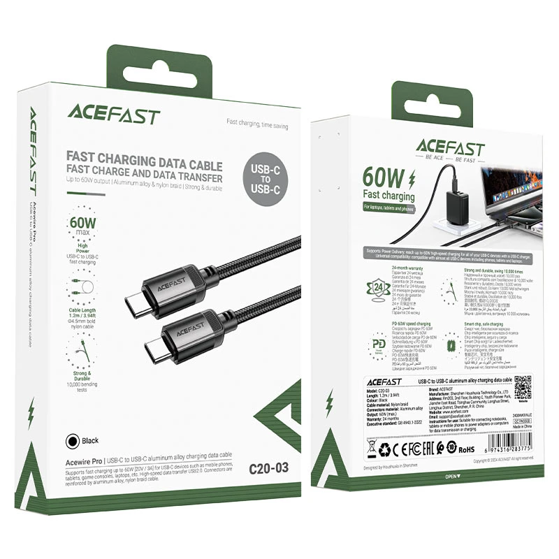 کابل Type-C به Type-C ایس فست ACEFAST C13-04 طول 1.2 متر توان 60 وات