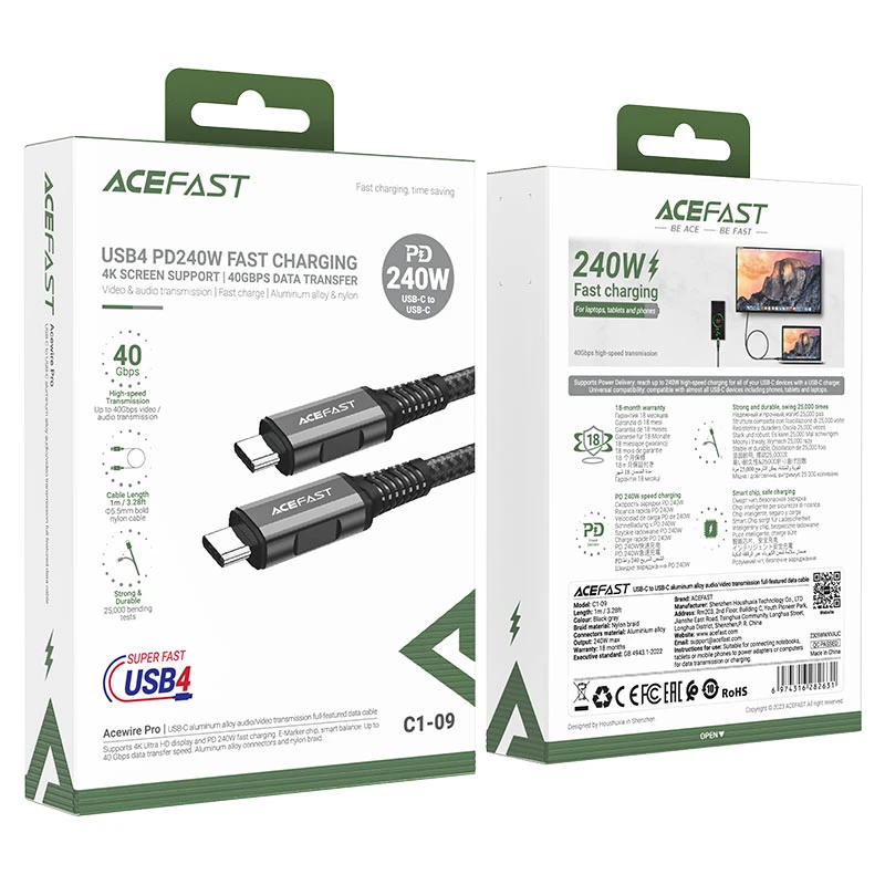 کابل Type-C به Type-C ایس فست ACEFAST C1-09 طول 1 متر توان 240 وات