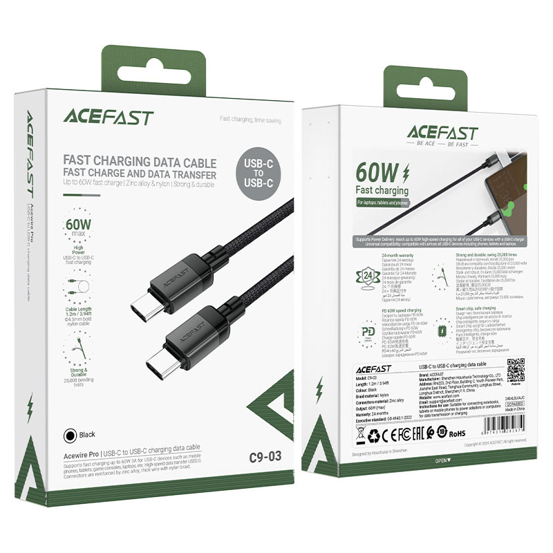 کابل Type-C به Type-C ایس فست ACEFAST C9-03 طول 1.2 متر توان 60 وات