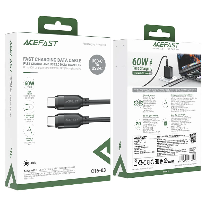 کابل Type-C به Type-C ایس فست ACEFAST C16-03 طول 1.2 متر توان 60 وات