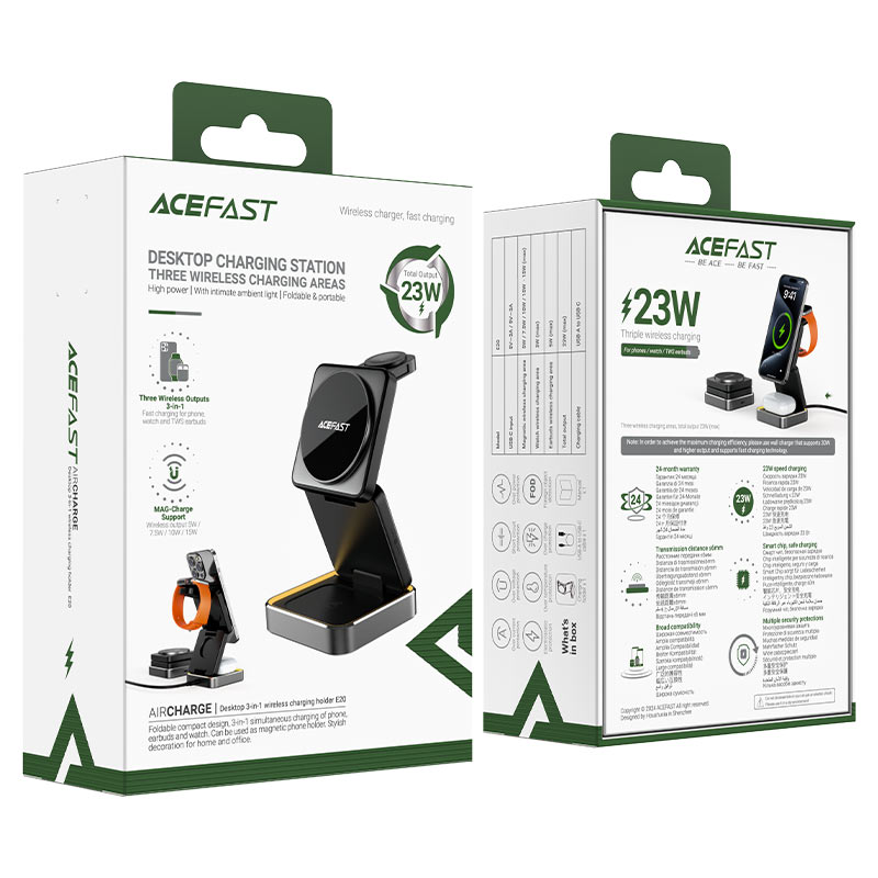 استند و شارژر وایرلس چند کاره مگ سیف ایس فست ACEFAST E20 با قابلیت شارژ اپل واچ