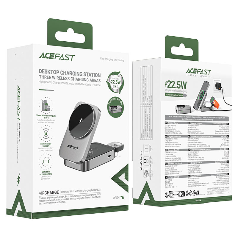 استند و شارژر وایرلس چند کاره مگ سیف ایس فست ACEFAST E22 با قابلیت شارژ اپل واچ