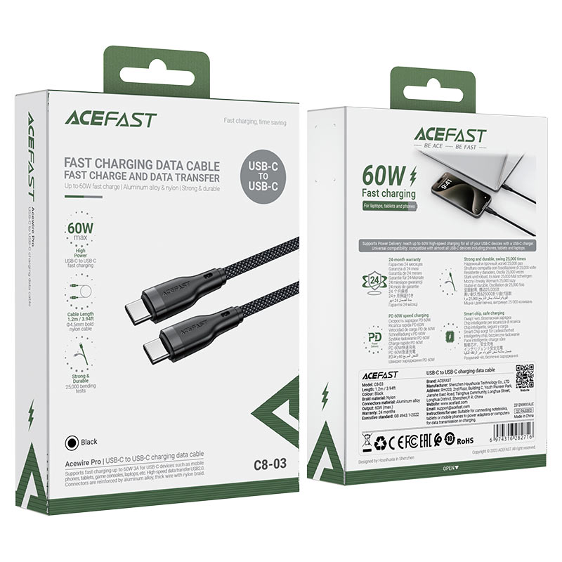 کابل Type-C به Type-C ایس فست ACEFAST C8-03 طول 1.2 متر توان 20 وات