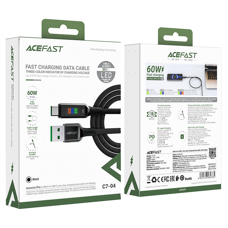 کابل Type-C ایس فست ACEFAST C7-04 طول 1.2 متر توان 60 وات