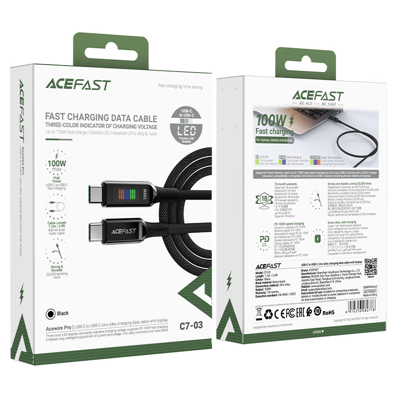 کابل Type-C به Type-C ایس فست ACEFAST C7-03 طول 1.2 متر توان 100 وات