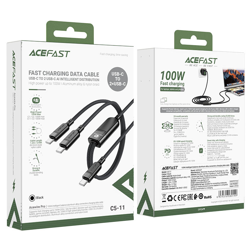 کابل دو سر Type-C ایس فست ACEFAST C5-11 طول 1.2 متر توان 100 وات