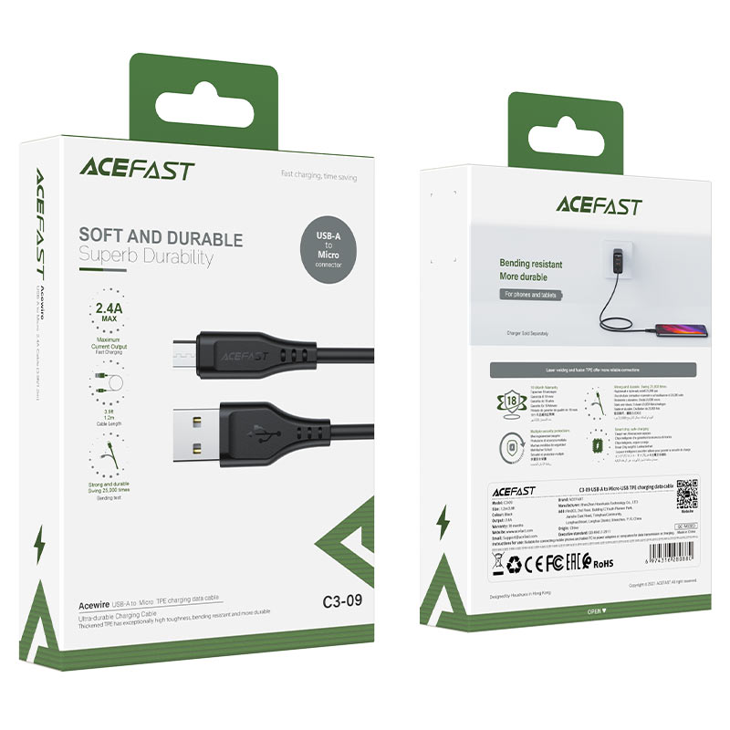 کابل میکرو یو اس بی ایس فست ACEFAST C3-09 شدت جربان 2.4 آمپر