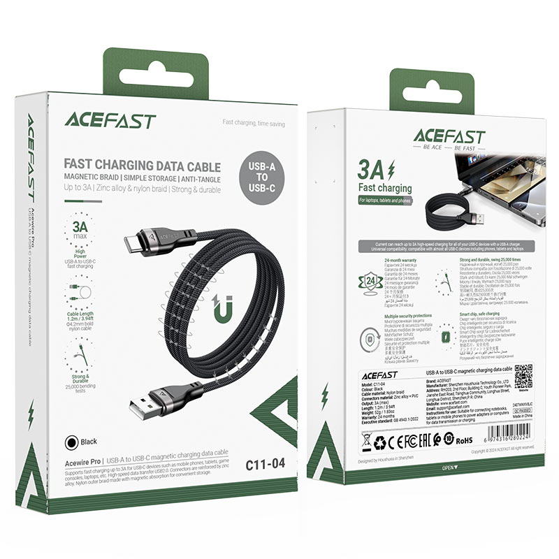 کابل فنری مگنتی Type-C ایس فست ACEFAST C11-04 طول 1.2 متر توان 15 وات