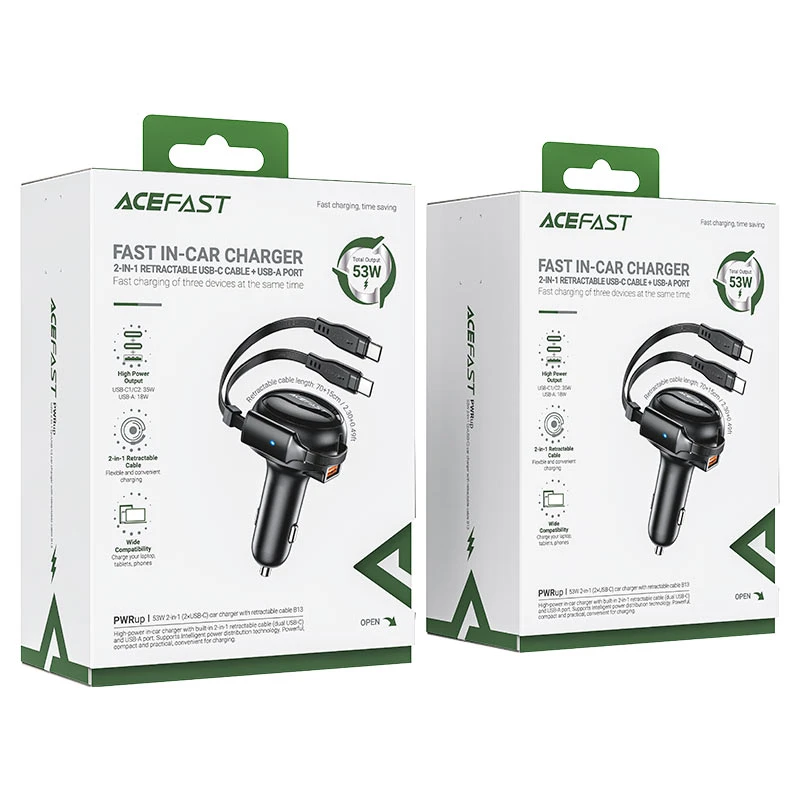 شارژر فندکی ایس فست ACEFAST B13 53W Fast Charger توان 53 وات همراه با کابل متصل