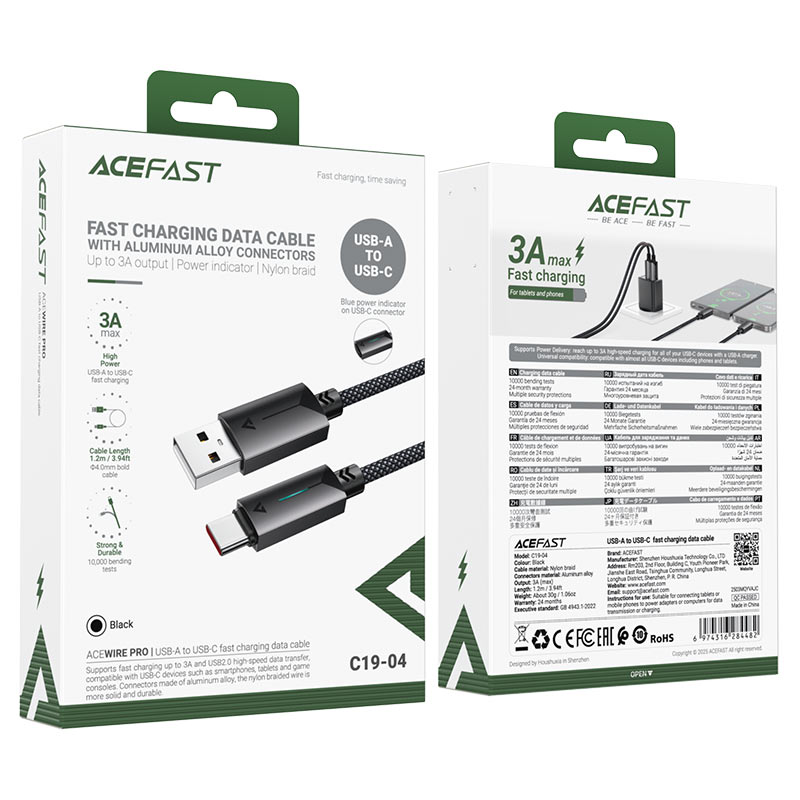 کابل Type-C ایس فست ACEFAST C19-04 طول 1.2 متر جریان 3 آمپر