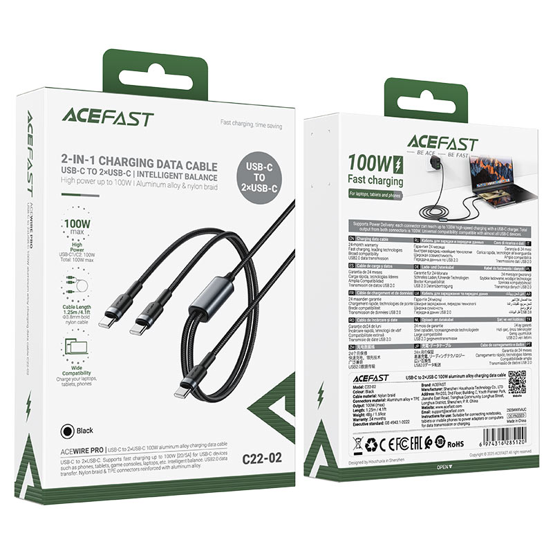 کابل دو سر Type-C ایس فست ACEFAST C22-02 طول 1.25 متر توان 100 وات