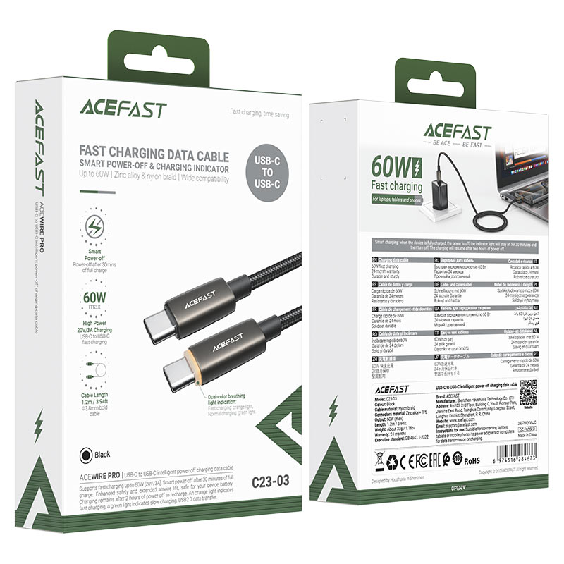 کابل Type-C به Type-C ایس فست ACEFAST C23-03 طول 1.2 متر توان 60 وات
