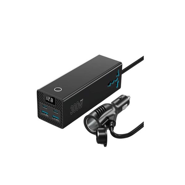 اینورتر فندکی خودرو پاورولوژی مدل PWCUQC038 ظرفیت ۳۰۰ وات با دو خروجی ۲۲۰ ولت