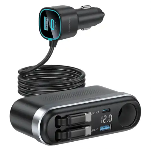 شارژر فندکی 60 وات با کابل جمع شونده پاورولوژی Powerology Currnex Car Charger PCCSR19BK