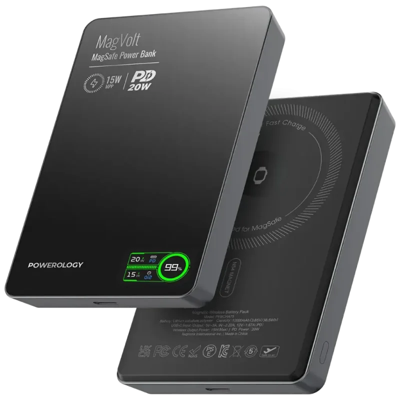 پاوربانک وایرلس چند کاره 10000 پاورولوژی Powerology MagVolt PPBCHA75BK